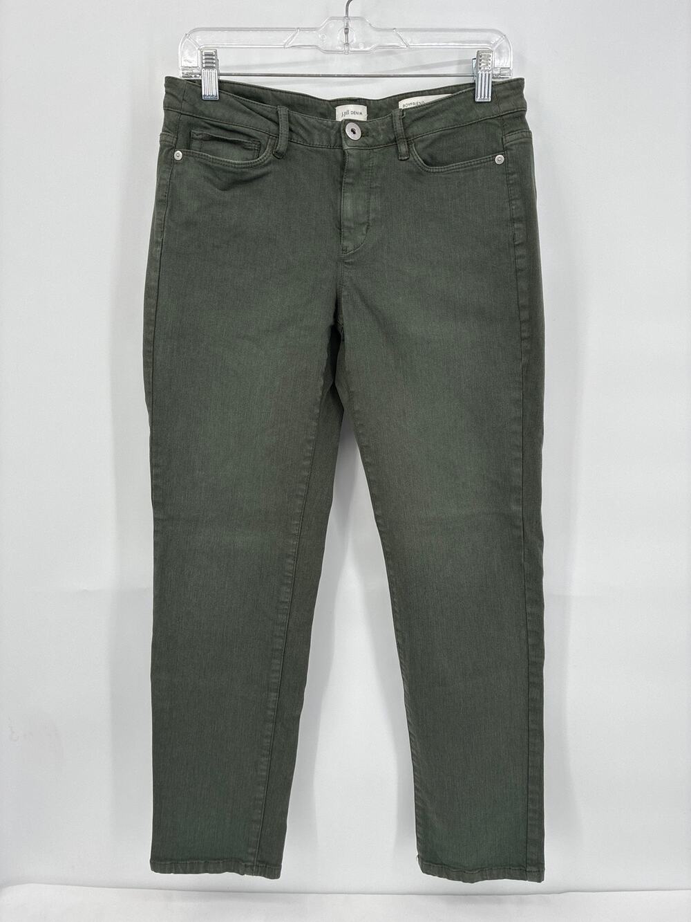 J Jill Denim Boyfriend Olive Green Straight Leg Ankle Jeans Womens 8 Petite